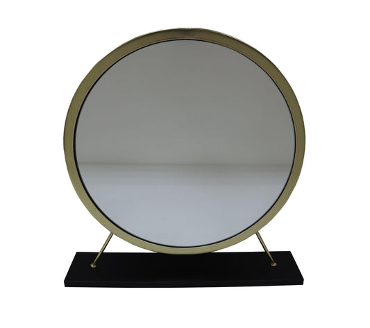 ACME Adao Vanity Mirror & Stool, Faux Fur, Mirror, Black & Brass Finish