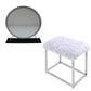 ACME Adao Vanity Mirror & Stool, Faux Fur, Mirror, Black & Chrome Finish