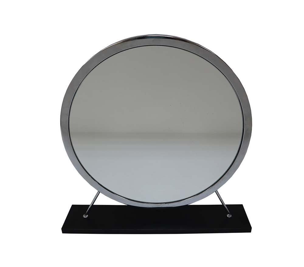 ACME Adao Vanity Mirror & Stool, Faux Fur, Mirror, Black & Chrome Finish