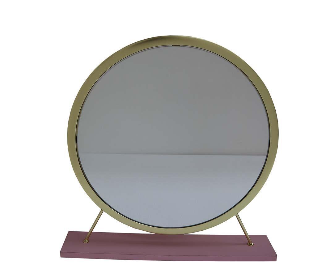 ACME Adao Vanity Mirror & Stool, Faux Fur, Mirror, Pink & Gold Finish