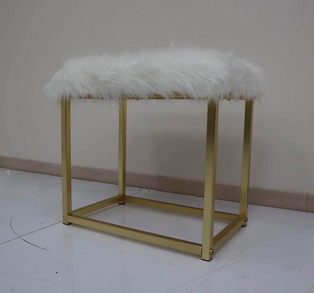 ACME Adao Vanity Mirror & Stool, Faux Fur, Mirror, Pink & Gold Finish