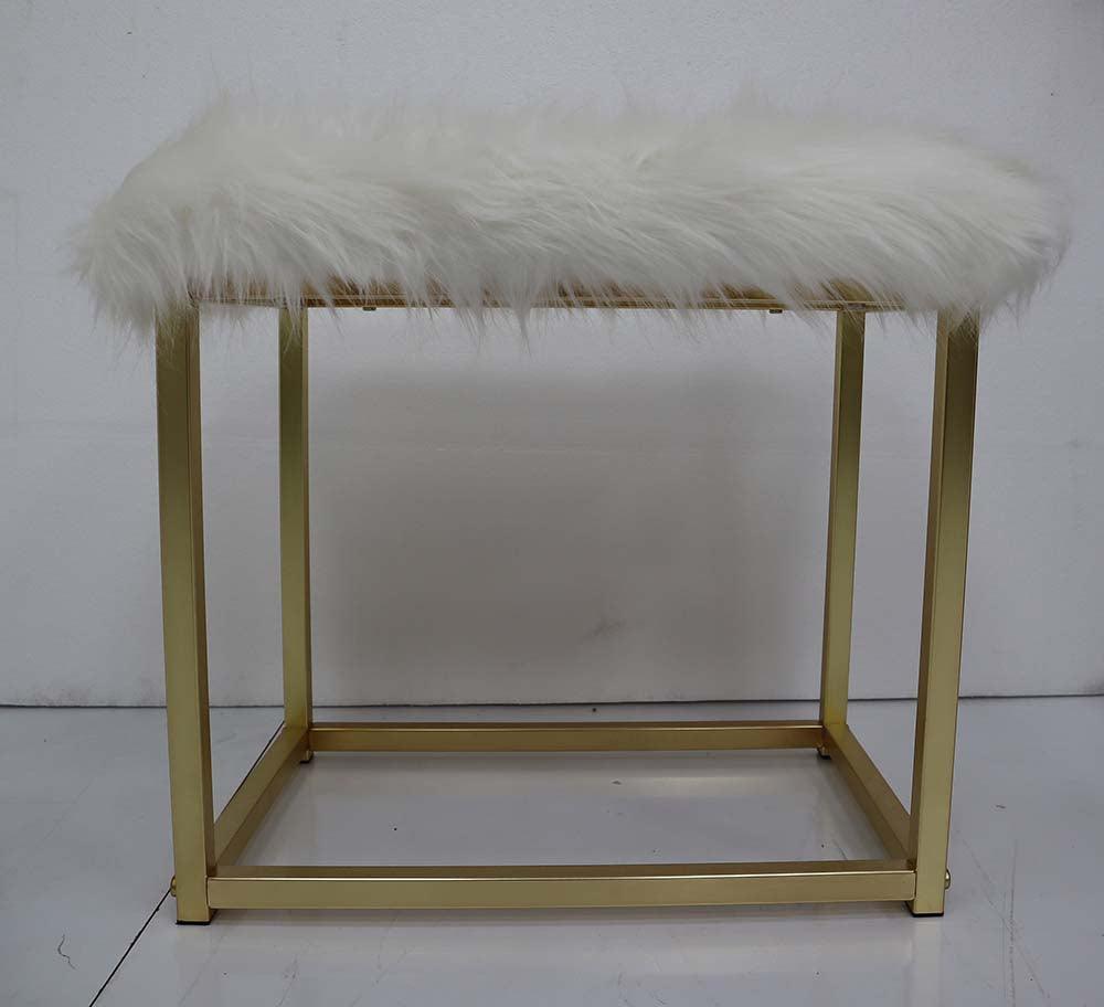 ACME Adao Vanity Mirror & Stool, Faux Fur, Mirror, Pink & Gold Finish