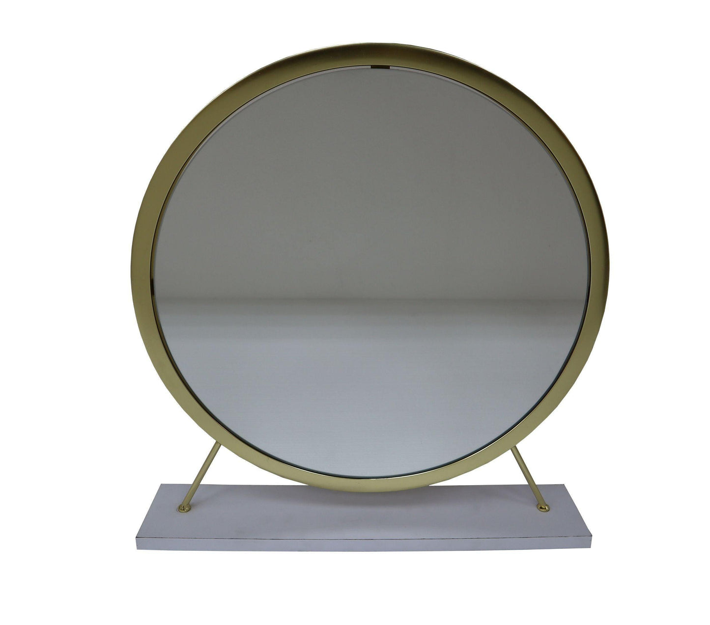 ACME Adao Vanity Mirror & Stool, Faux Fur, Mirror, White & Brass Finish