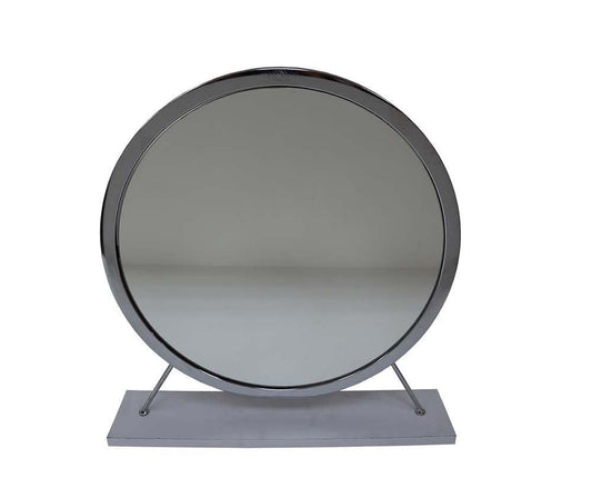 ACME Adao Vanity Mirror & Stool, Faux Fur, Mirror, White & Chrome Finish