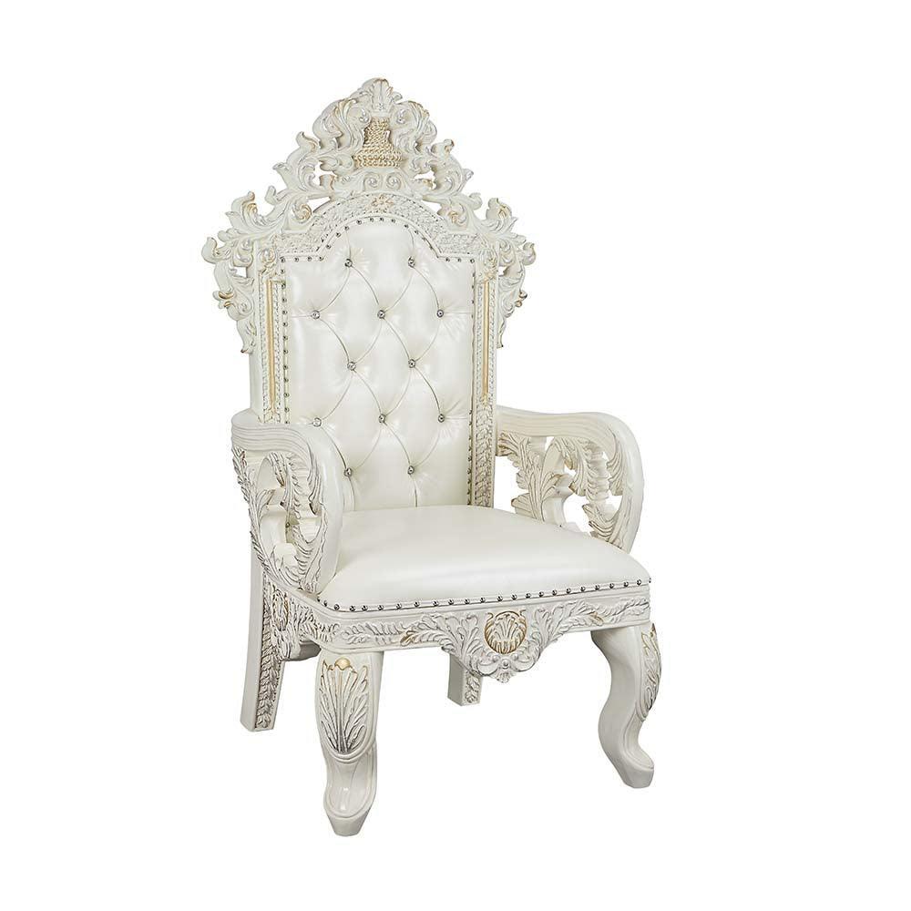 ACME Adara Arm Chair (Set-2), White PU & Antique White Finish