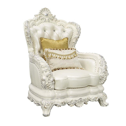 ACME Adara Chair w/2 Pillows, White PU & Antique White Finish