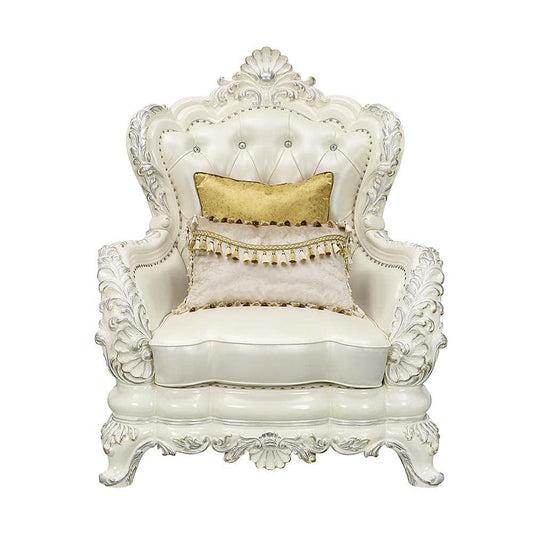 ACME Adara Chair w/2 Pillows, White PU & Antique White Finish