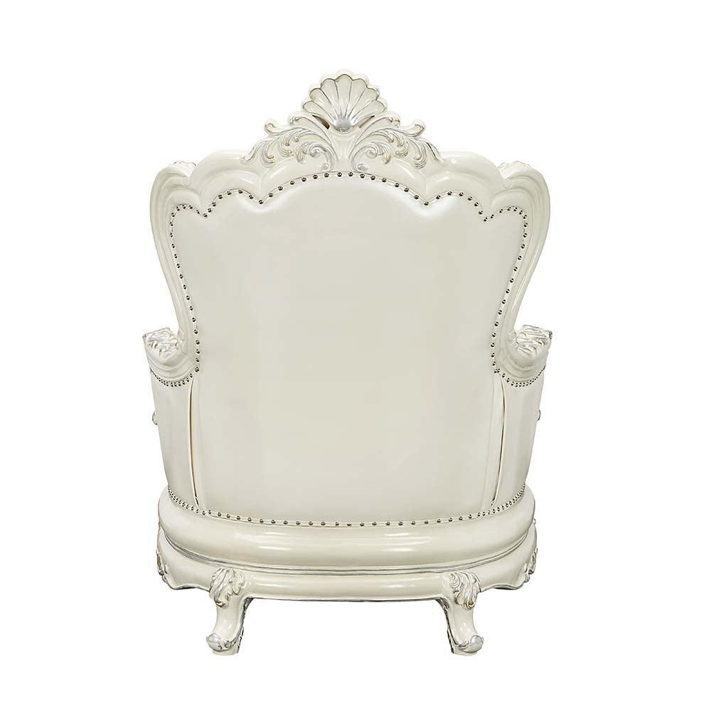 ACME Adara Chair w/2 Pillows, White PU & Antique White Finish