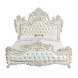 ACME Adara Eastern King Bed, White PU & Antique White Finish