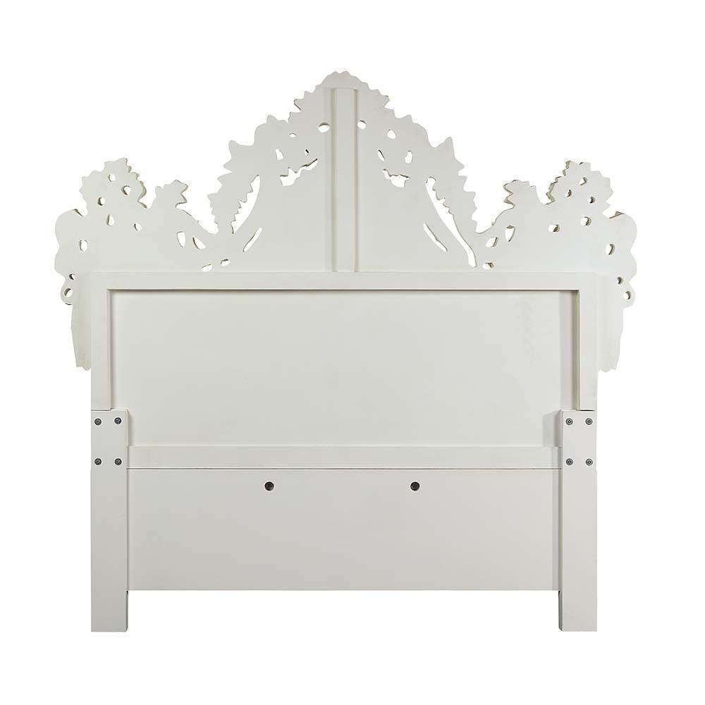 ACME Adara Eastern King Bed, White PU & Antique White Finish