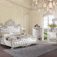 ACME Adara Eastern King Bed, White PU & Antique White Finish