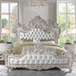 ACME Adara Eastern King Bed, White PU & Antique White Finish