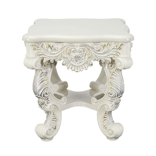 ACME Adara End Table, Antique White Finish