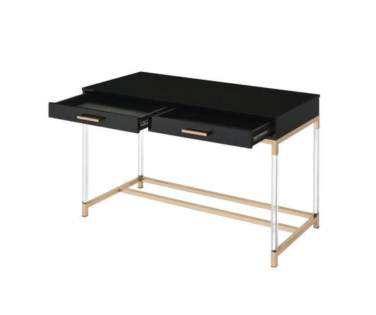 ACME Adiel Built-in USB Port Writing Desk, Black & Gold Finish