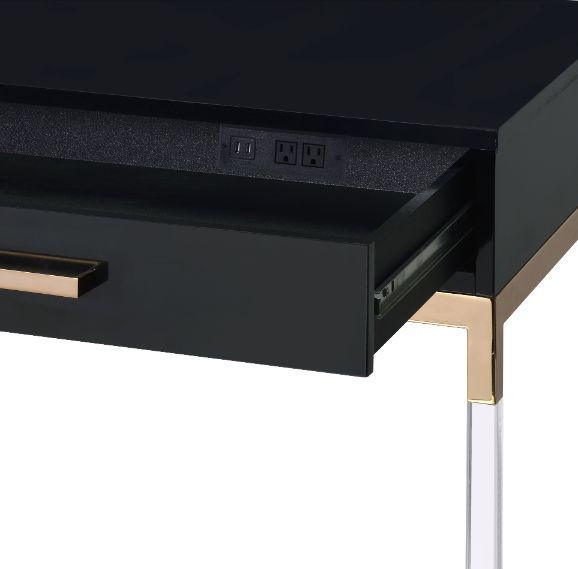 ACME Adiel Built-in USB Port Writing Desk, Black & Gold Finish