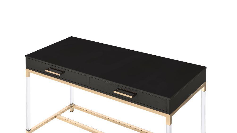 ACME Adiel Built-in USB Port Writing Desk, Black & Gold Finish