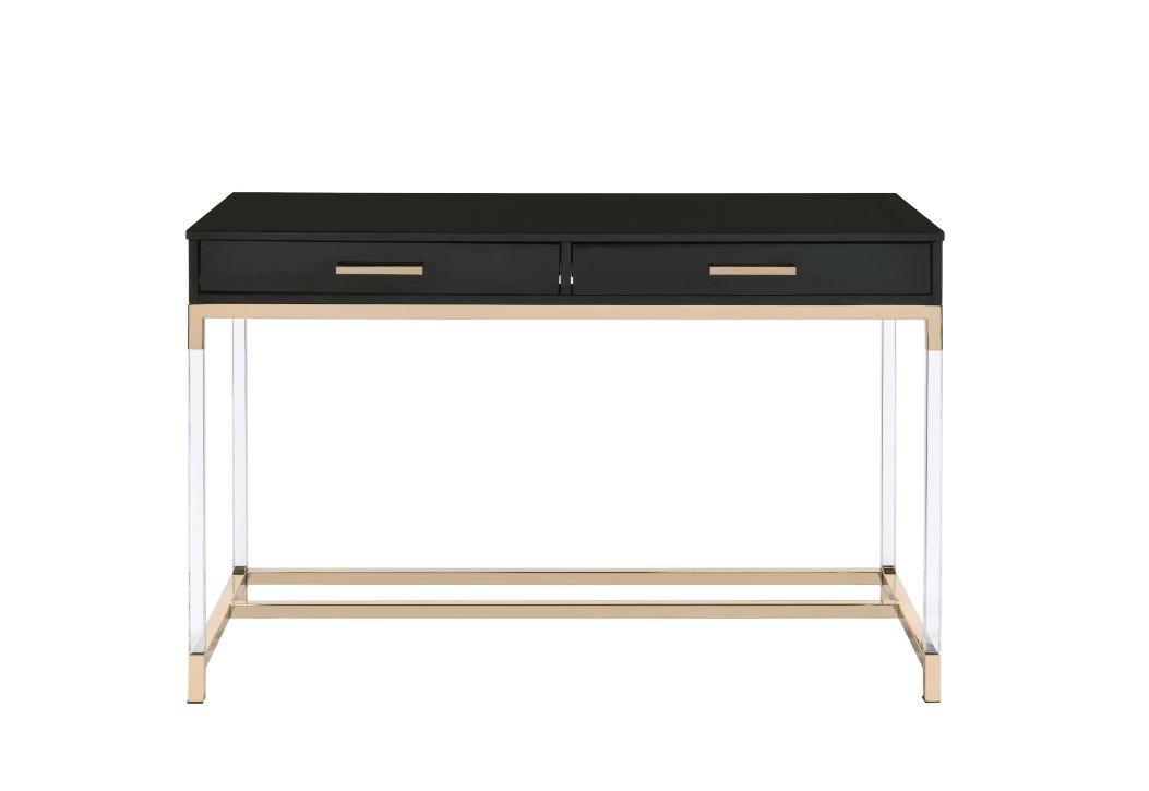 ACME Adiel Built-in USB Port Writing Desk, Black & Gold Finish