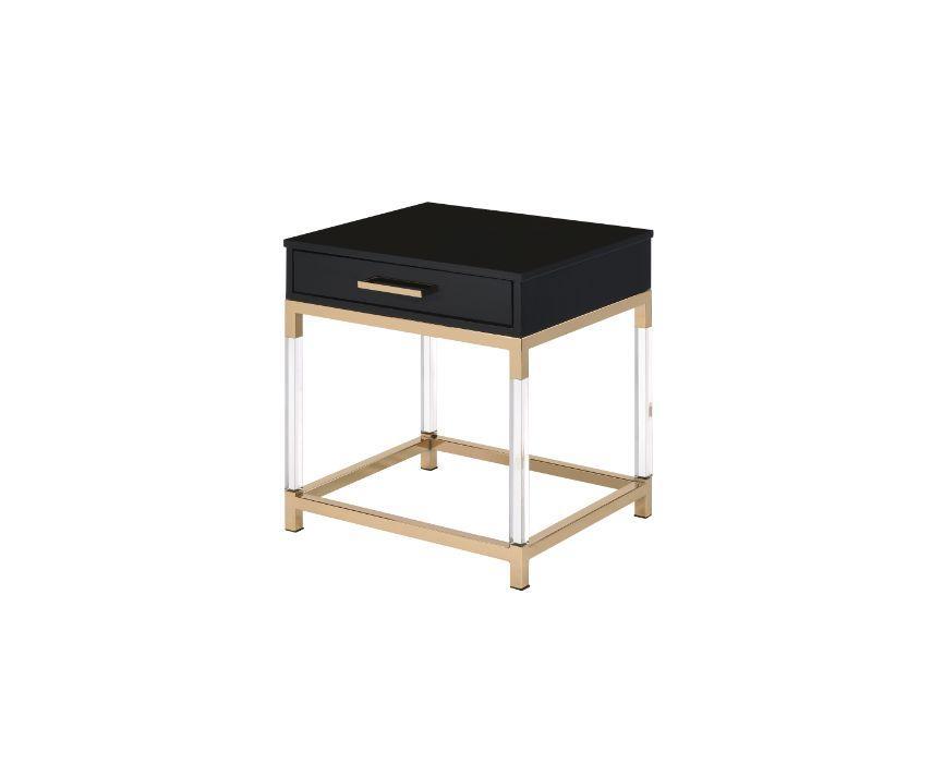 ACME Adiel End Table, Black & Gold Finish