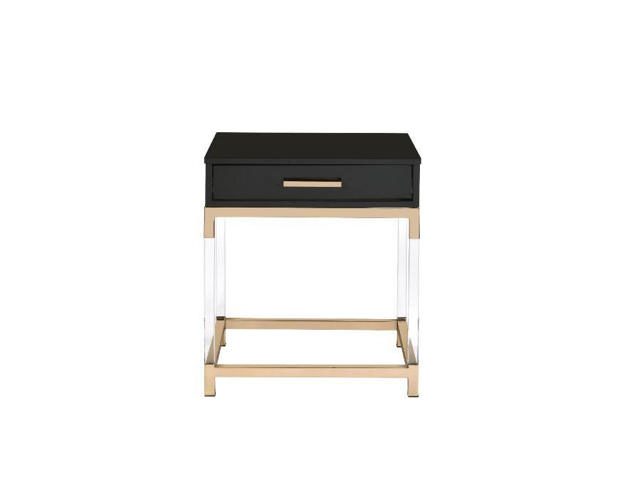 ACME Adiel End Table, Black & Gold Finish