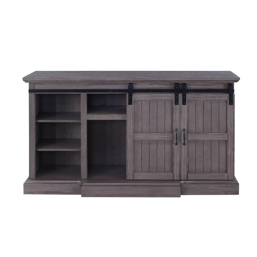 ACME Admon TV Stand w/Fireplace, Gray Oak