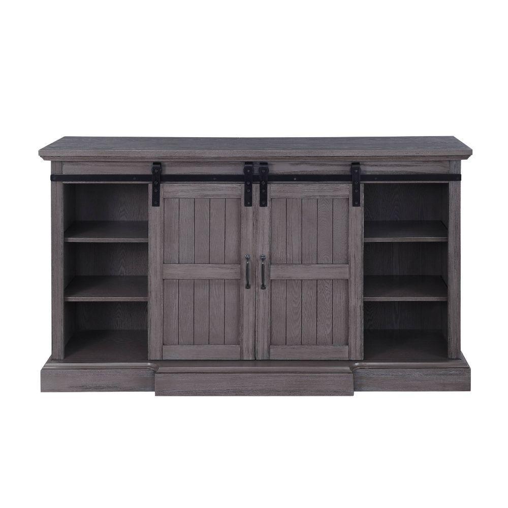 ACME Admon TV Stand w/Fireplace, Gray Oak