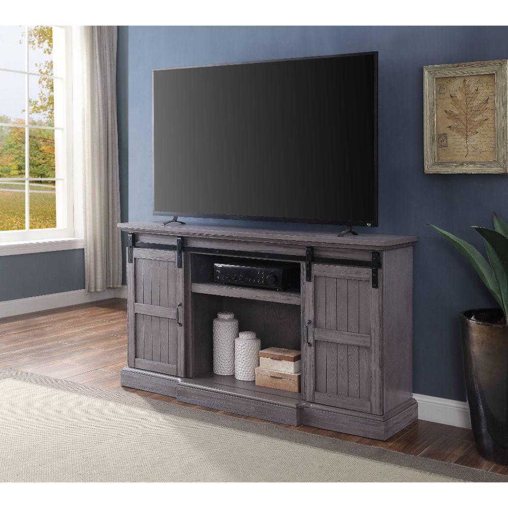 ACME Admon TV Stand w/Fireplace, Gray Oak