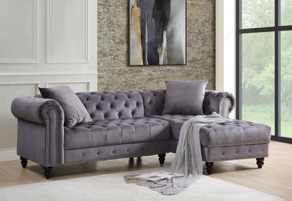 ACME Adnelis Sectional Sofa w/2 Pillows, Gray Velvet