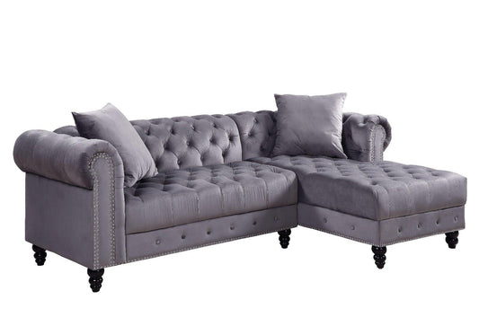 ACME Adnelis Sectional Sofa w/2 Pillows, Gray Velvet