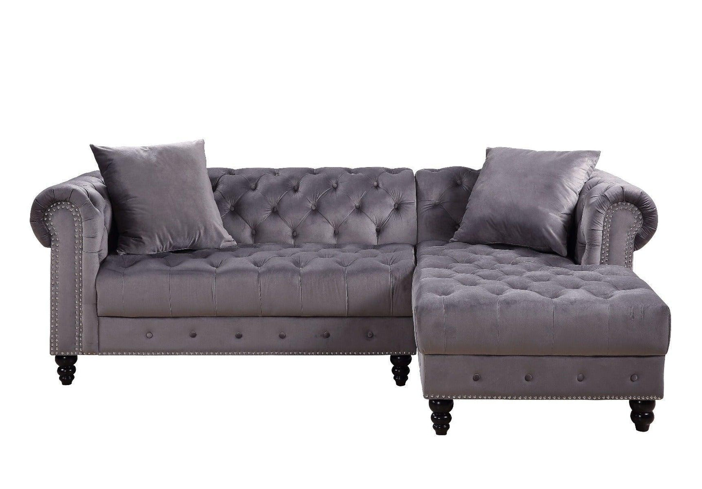 ACME Adnelis Sectional Sofa w/2 Pillows, Gray Velvet