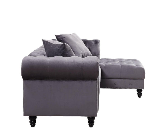 ACME Adnelis Sectional Sofa w/2 Pillows, Gray Velvet