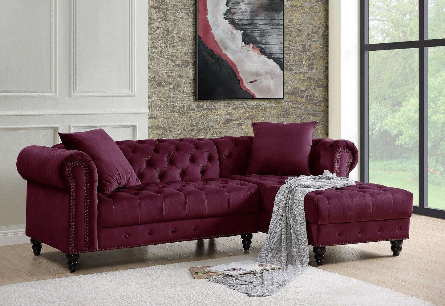 ACME Adnelis Sectional Sofa w/2 Pillows, Red Velvet