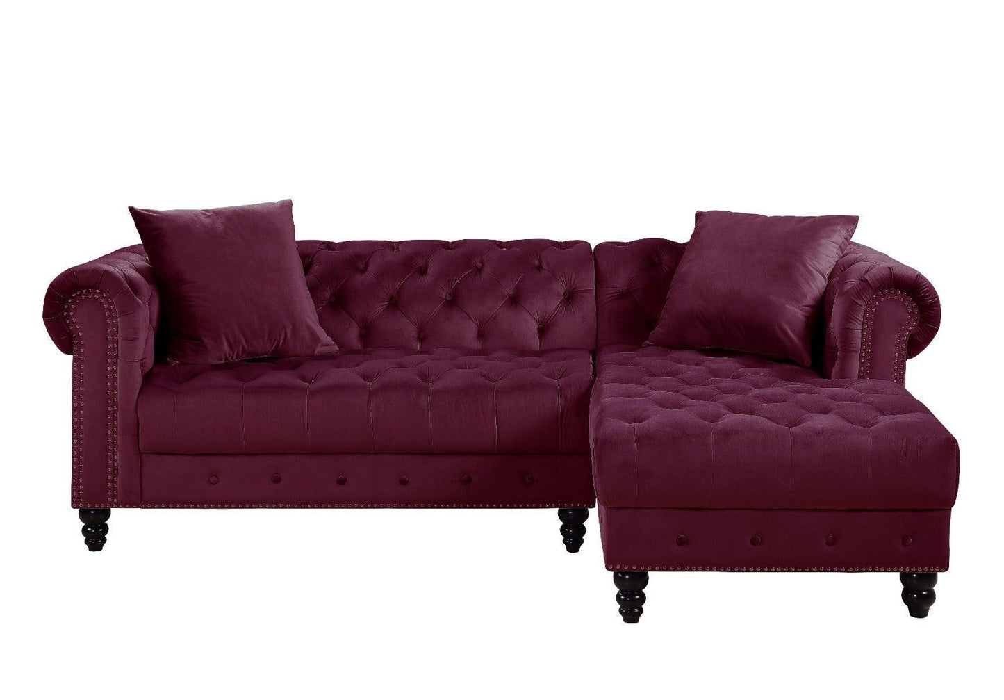 ACME Adnelis Sectional Sofa w/2 Pillows, Red Velvet