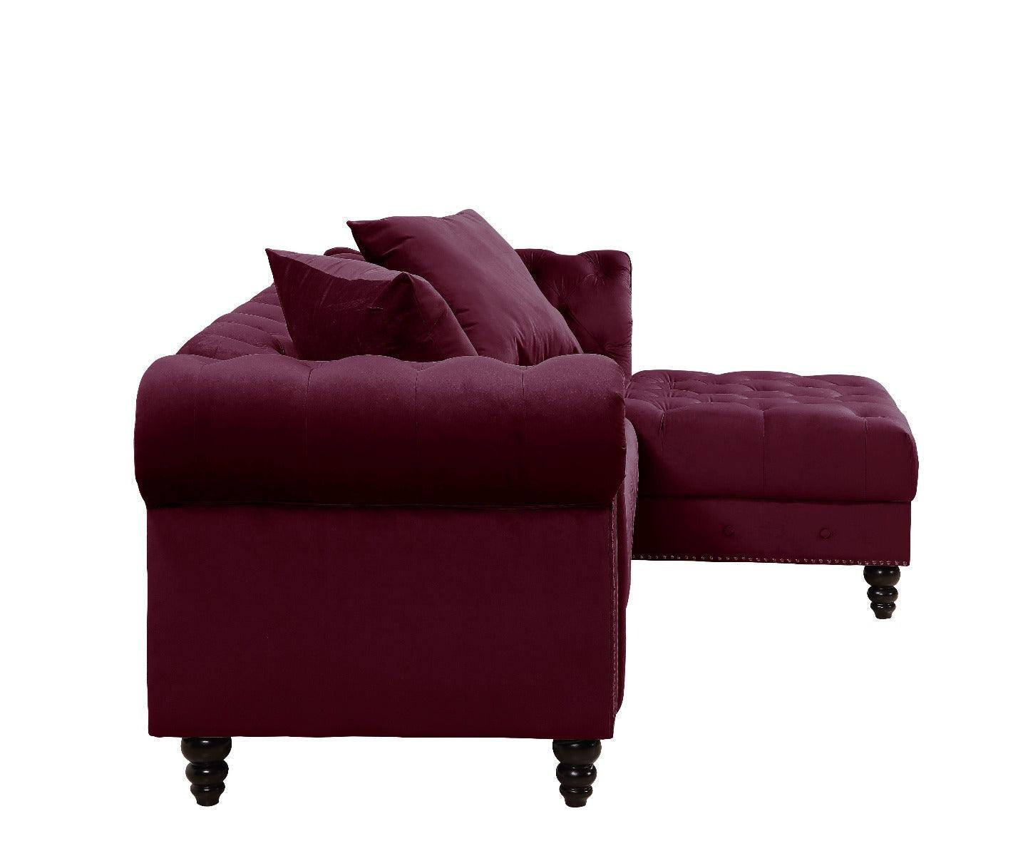 ACME Adnelis Sectional Sofa w/2 Pillows, Red Velvet