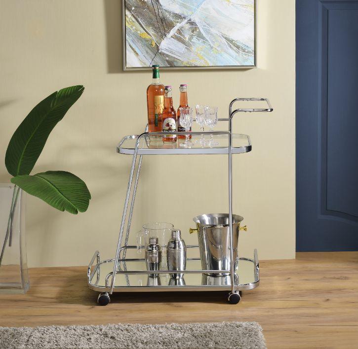 ACME Aegis Serving Cart, Clear Glass & Chrome Finish