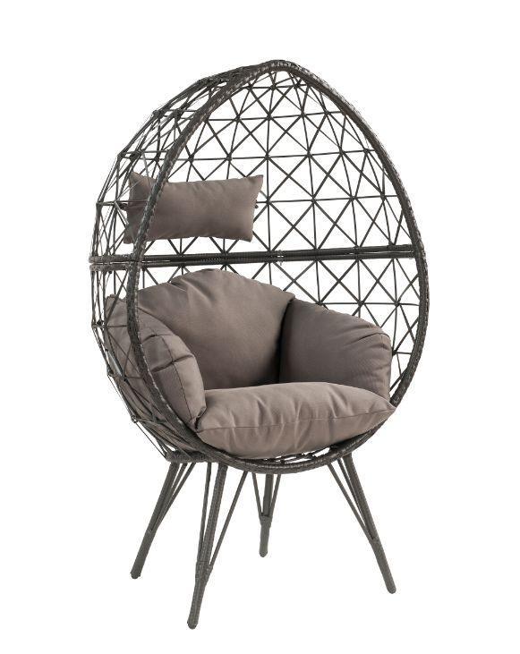 ACME Aeven Patio Lounge Chair, Light Gray Fabric & Black Wicker