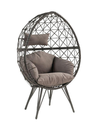 ACME Aeven Patio Lounge Chair, Light Gray Fabric & Black Wicker