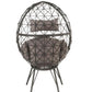 ACME Aeven Patio Lounge Chair, Light Gray Fabric & Black Wicker