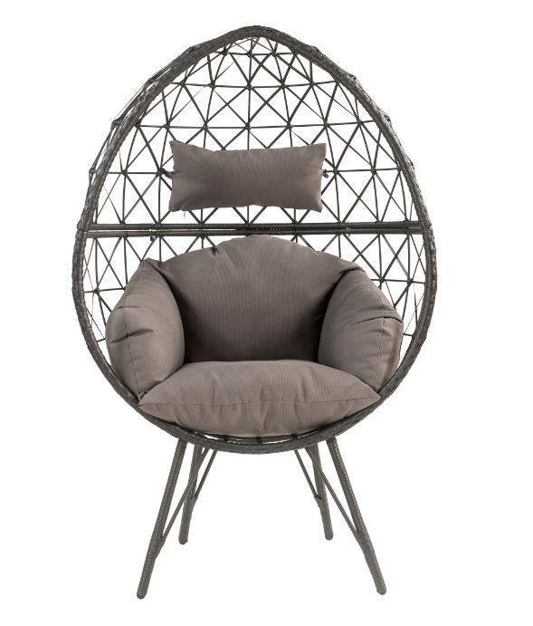 ACME Aeven Patio Lounge Chair, Light Gray Fabric & Black Wicker