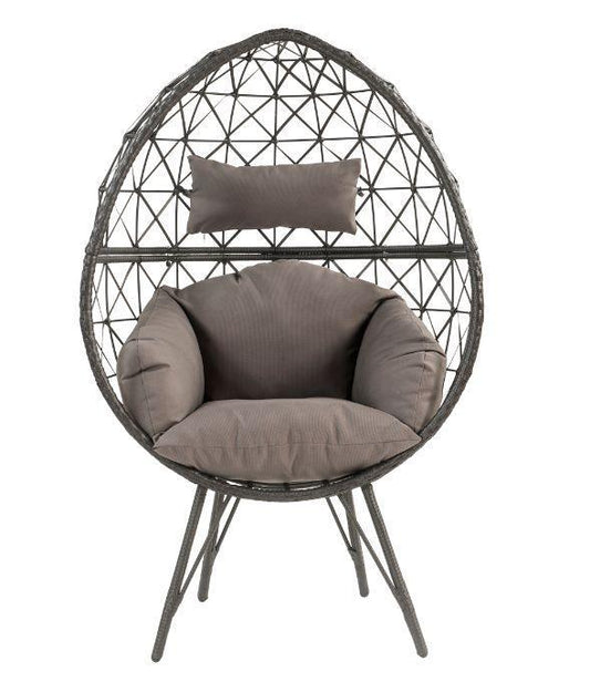 ACME Aeven Patio Lounge Chair, Light Gray Fabric & Black Wicker