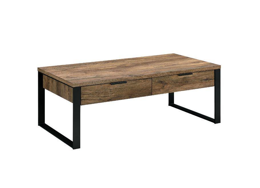 ACME Aflo Coffee Table, Weathered Oak & Black Finish