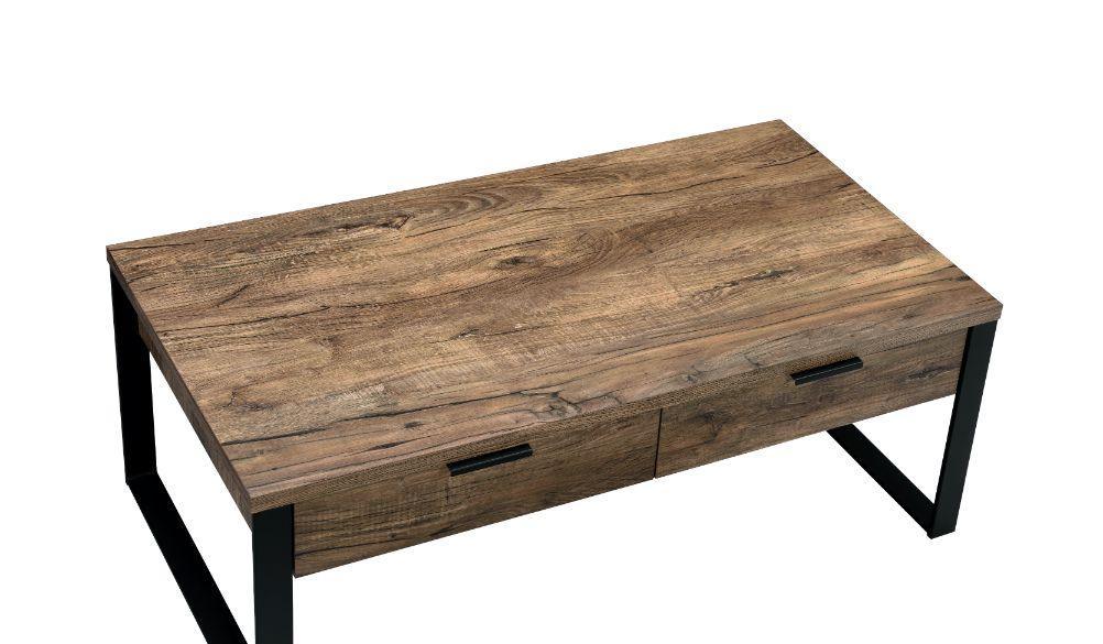 ACME Aflo Coffee Table, Weathered Oak & Black Finish