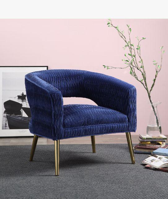 ACME Aistil Accent Chair, Blue Velvet & Gold Finish