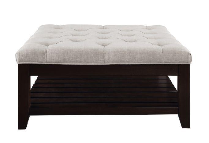 ACME Aizen Cocktail Ottoman, Beige Fabric & Espresso Finish