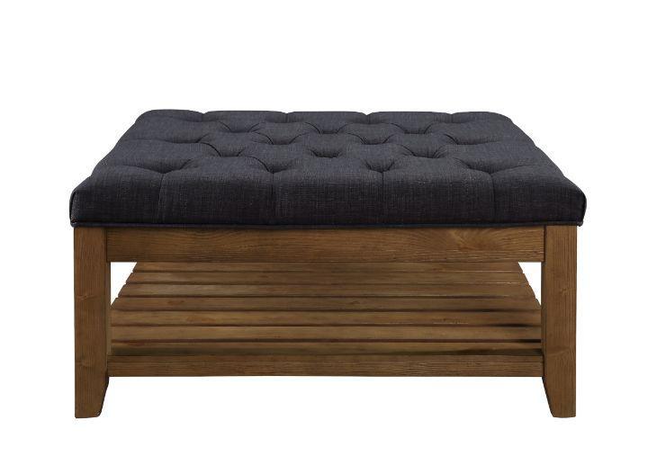 ACME Aizen Cocktail Ottoman, Dark Gray Fabric & Weathered Oak Finish