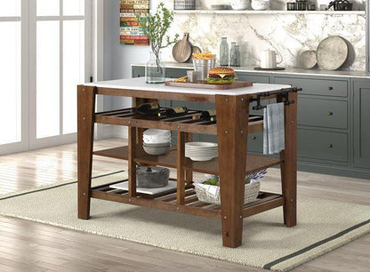 ACME Alaroa Kitchen Island , Marble Top & Rustic Brown Finish