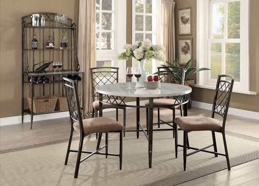 ACME Aldric Dining Table, Faux Marble & Antique