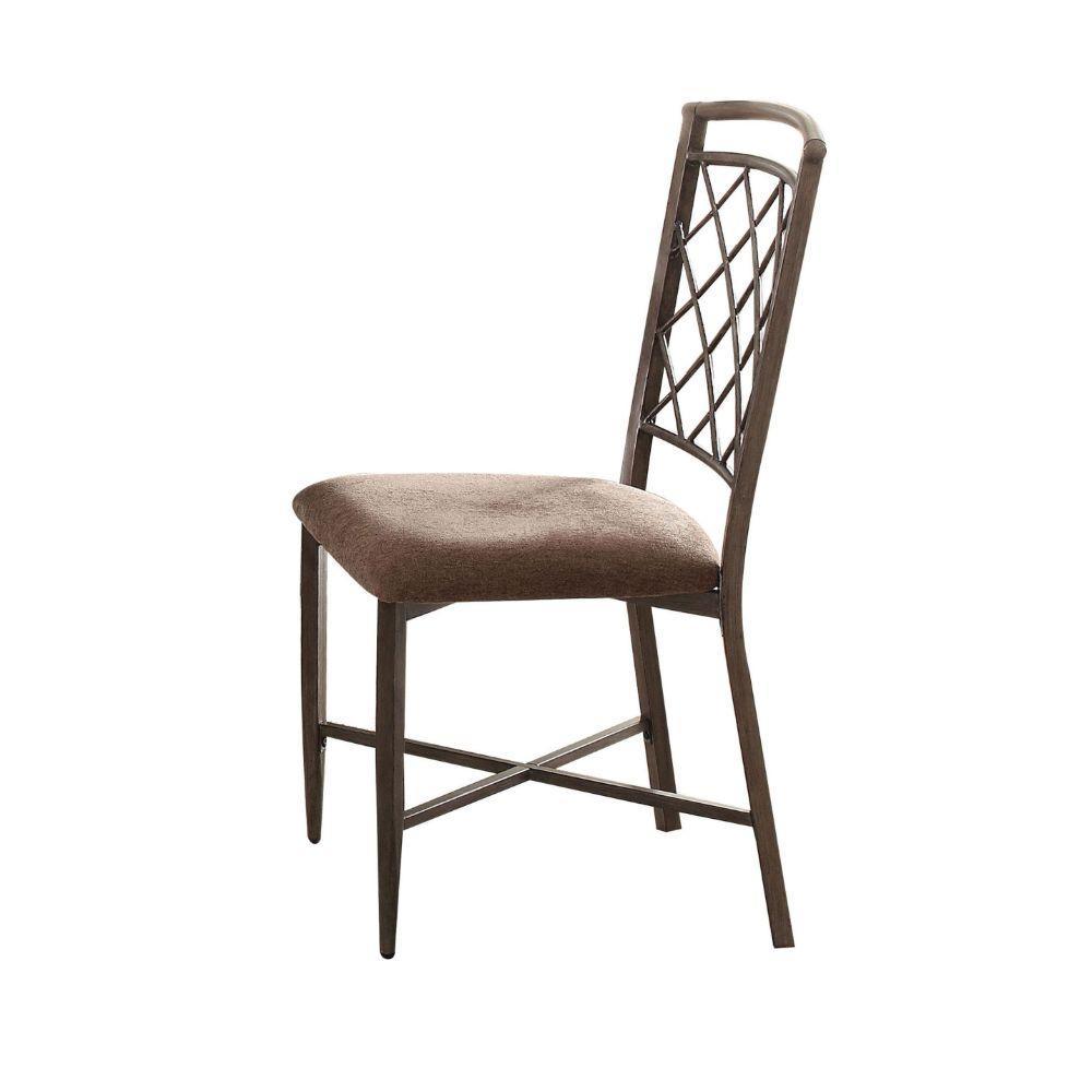 ACME Aldric Side Chair (Set-2), Fabric & Antique