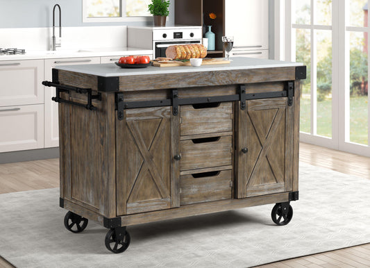 ACME Alforvott Kitchen Island, Marble & Weathered Gray Finish