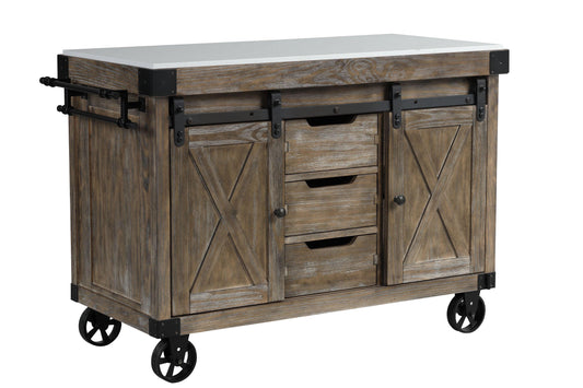 ACME Alforvott Kitchen Island, Marble & Weathered Gray Finish