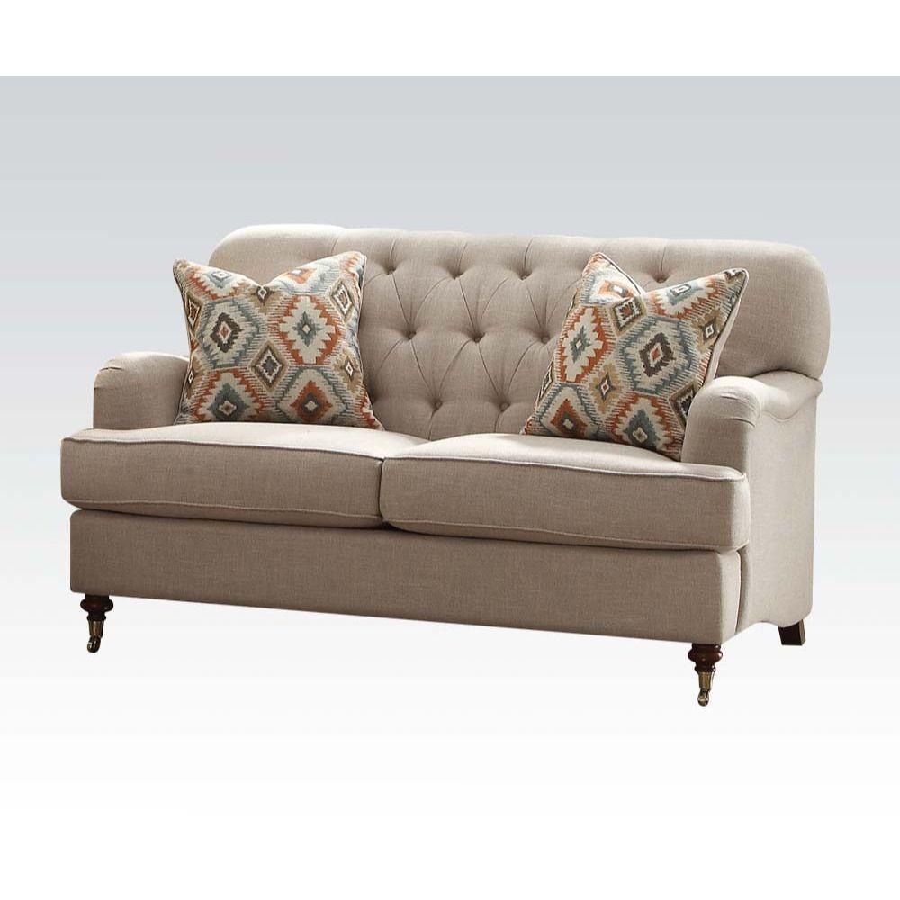 ACME Alianza Loveseat w/2 Pillows, Beige Fabric